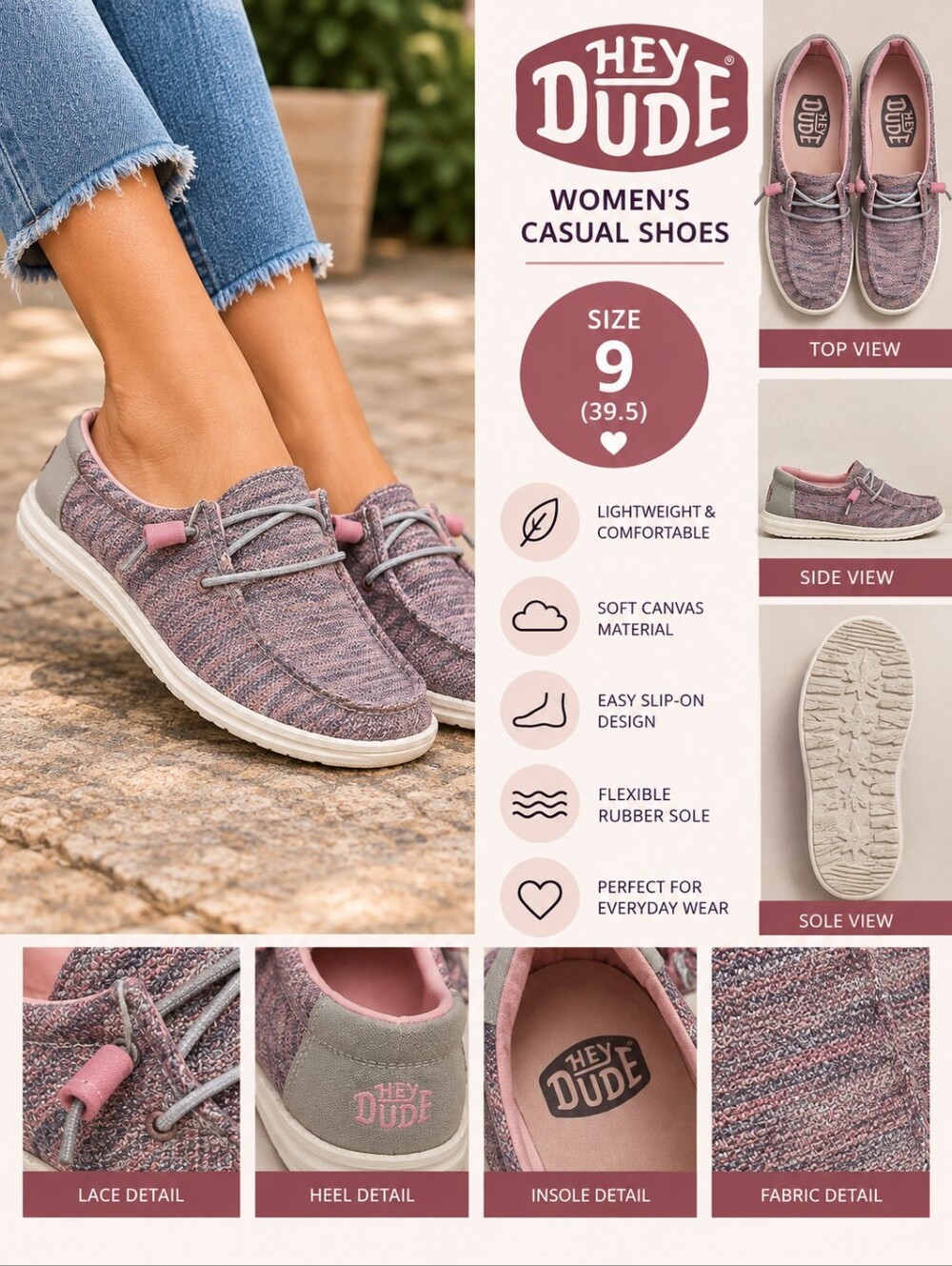 Hey dude women's size 9 pink canvas shoes #36